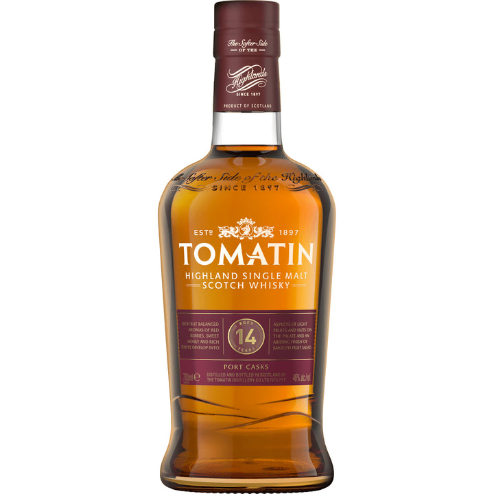 Tomatin 14 Year Old Port Cask single malt Scotch whisky bottle