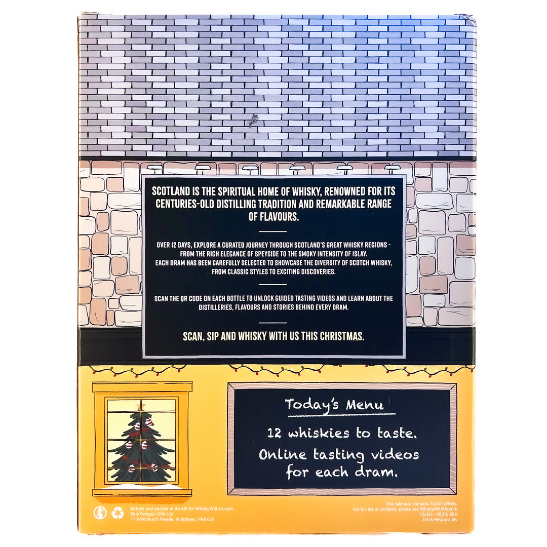12 Day Scotch Whisky Advent Calendar.  12 Premium Scotch Whiskies with Online Tasting Videos