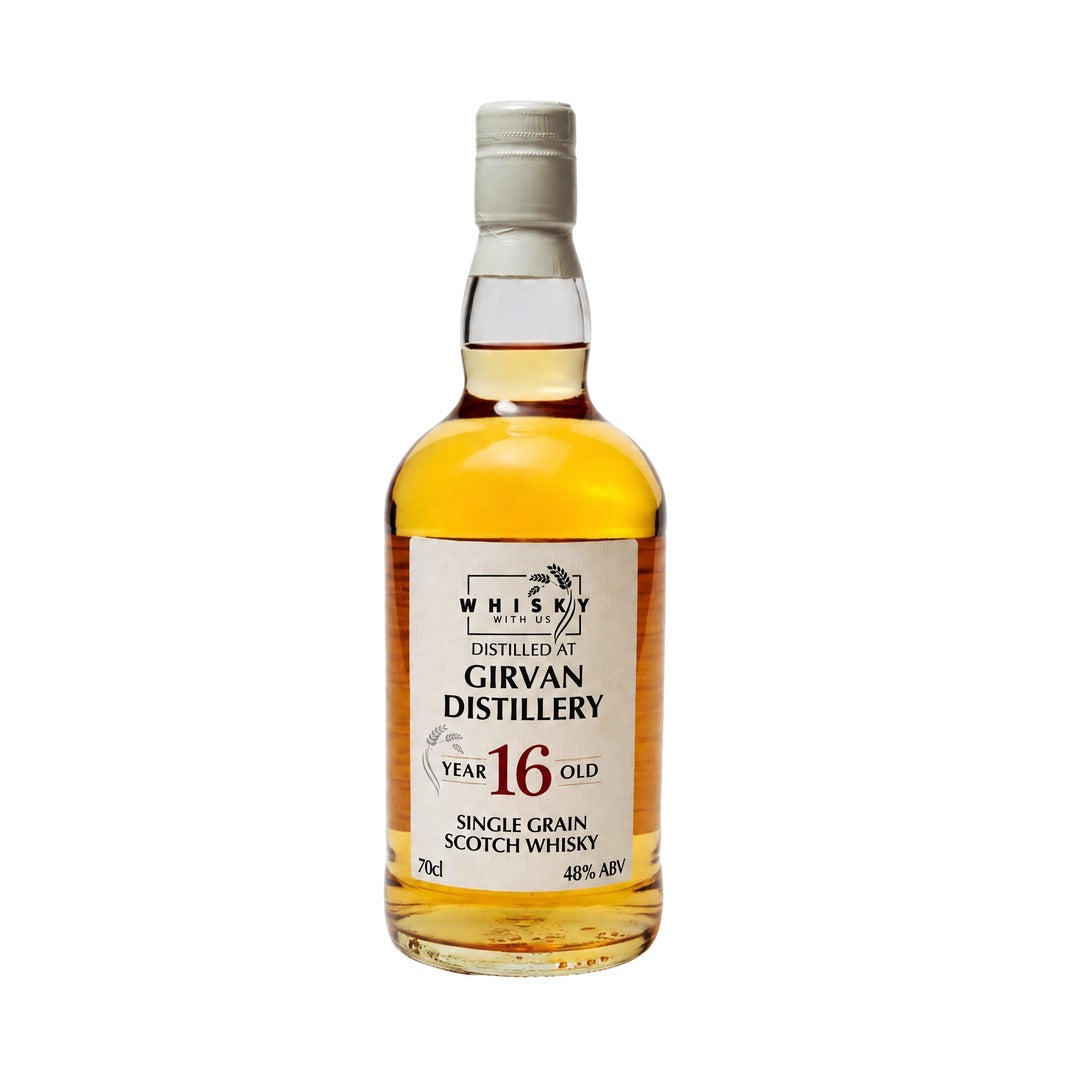 Whisky With Us Girvan 16 Year Old single grain Scotch whisky bottle, 48% ABV