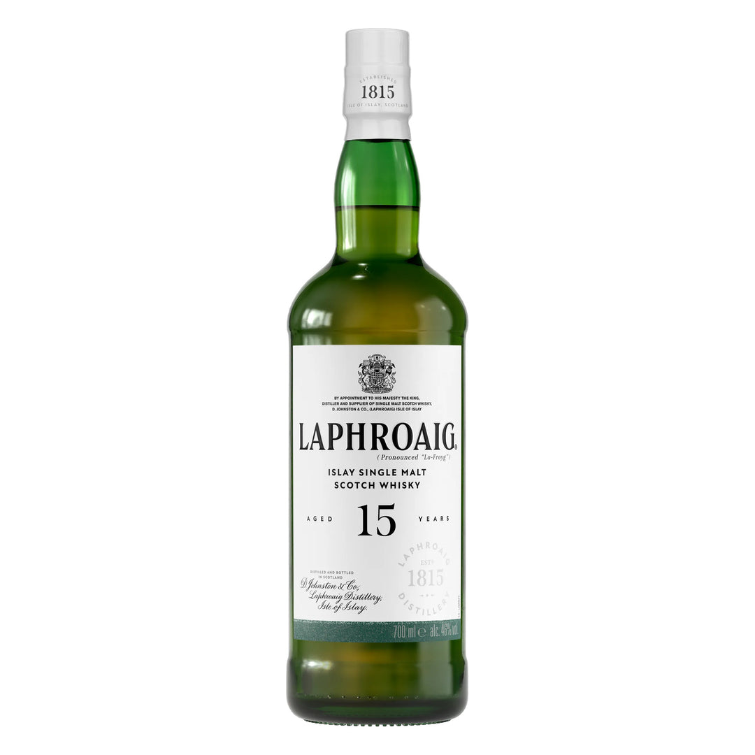 Laphroaig 15 Year Old Islay single malt Scotch whisky bottle