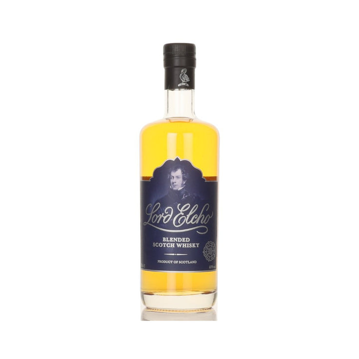 Single Lord Elcho Blended Scotch Whisky bottle with dark Lord Elcho label and black cap on white background bottle