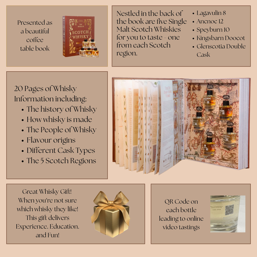 Whisky Tasting Set - The Book of Scotch Whisky – Premium Scotch Whisky Gift Set with 5 Single Malts
